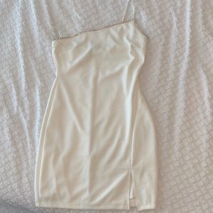 Rhinestone trim one shoulder mini dress